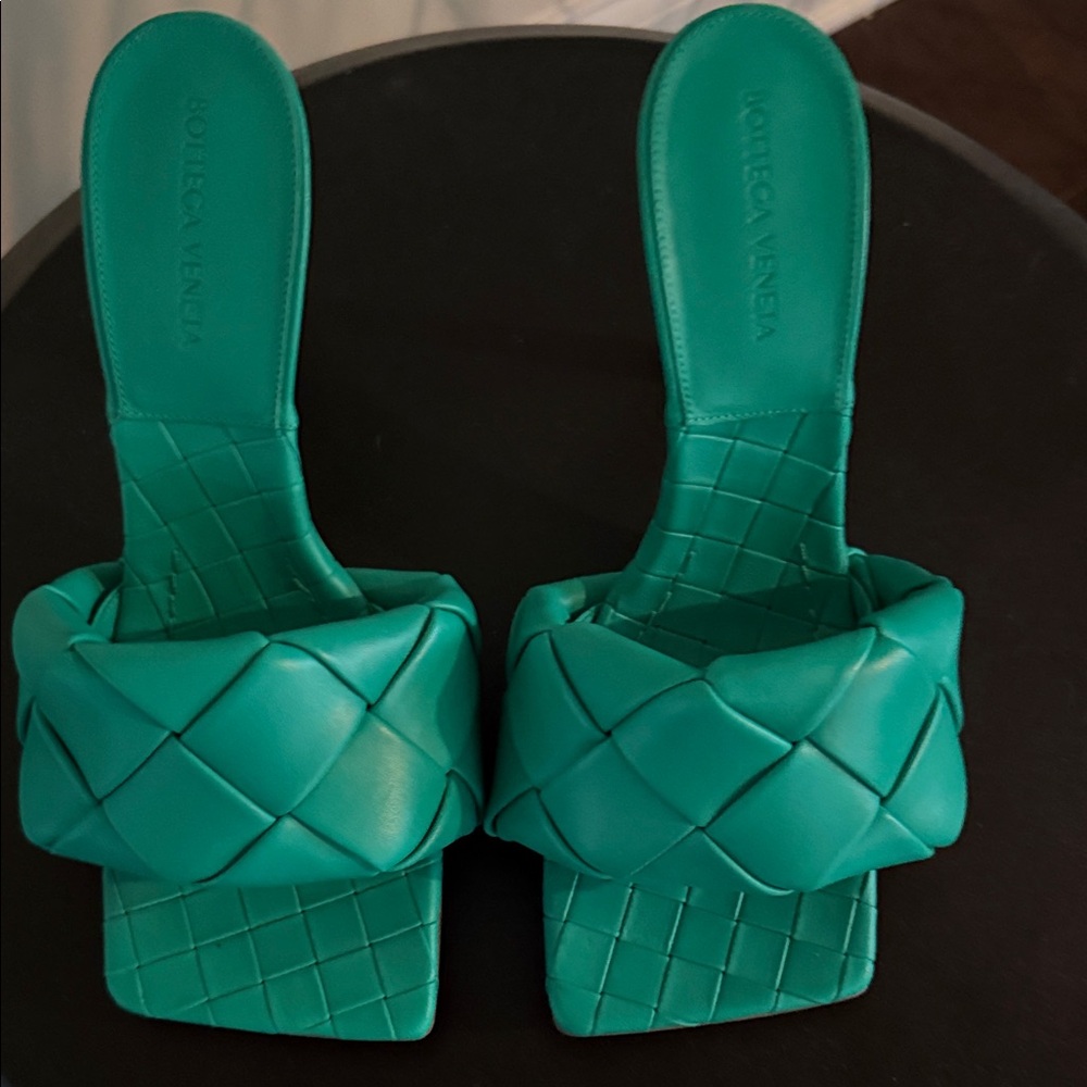 Bottega Veneta Teal Woven Sandals